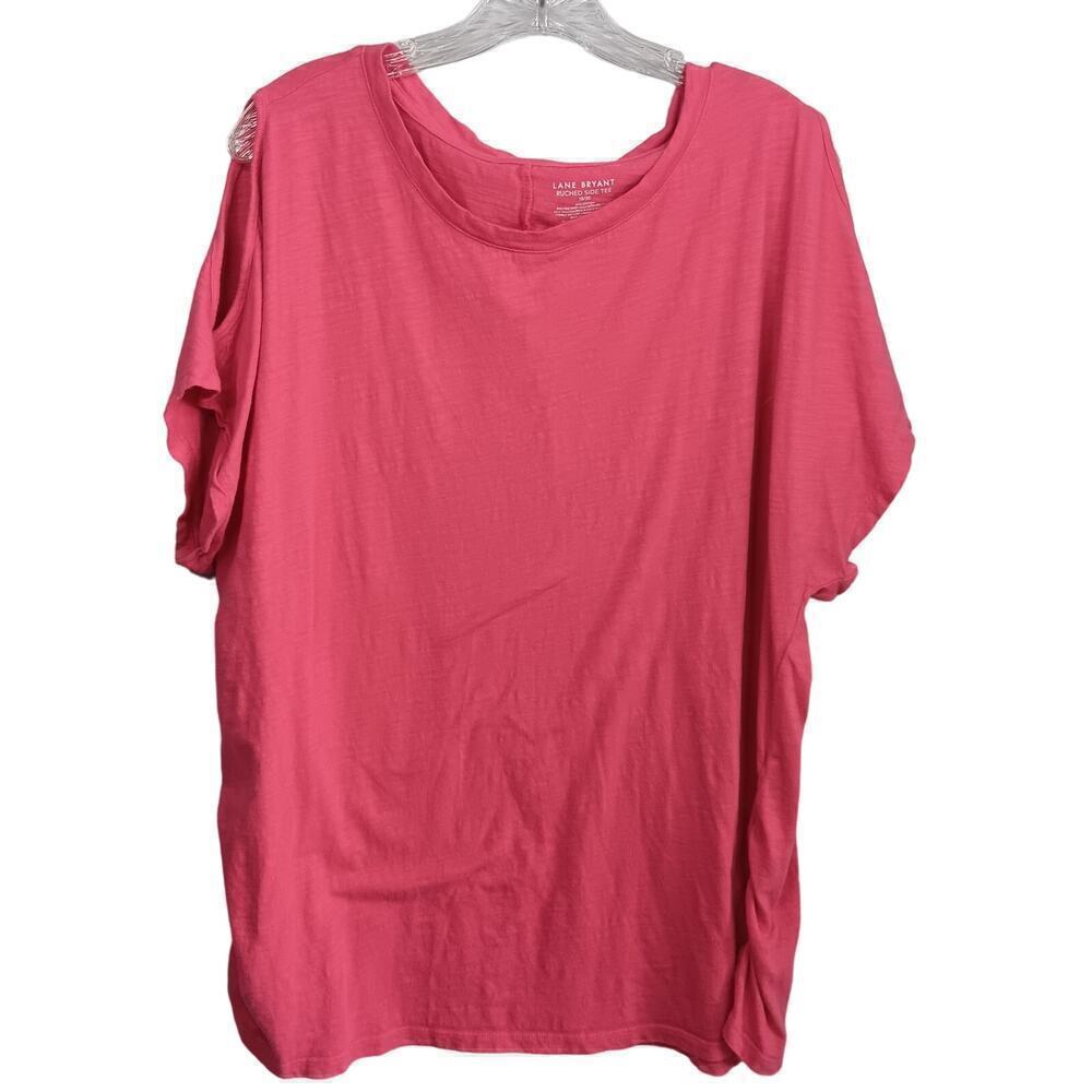 EUC Lane Bryant Pink Cotton Ruched Side Tee Open Shoulder Sz 18/20